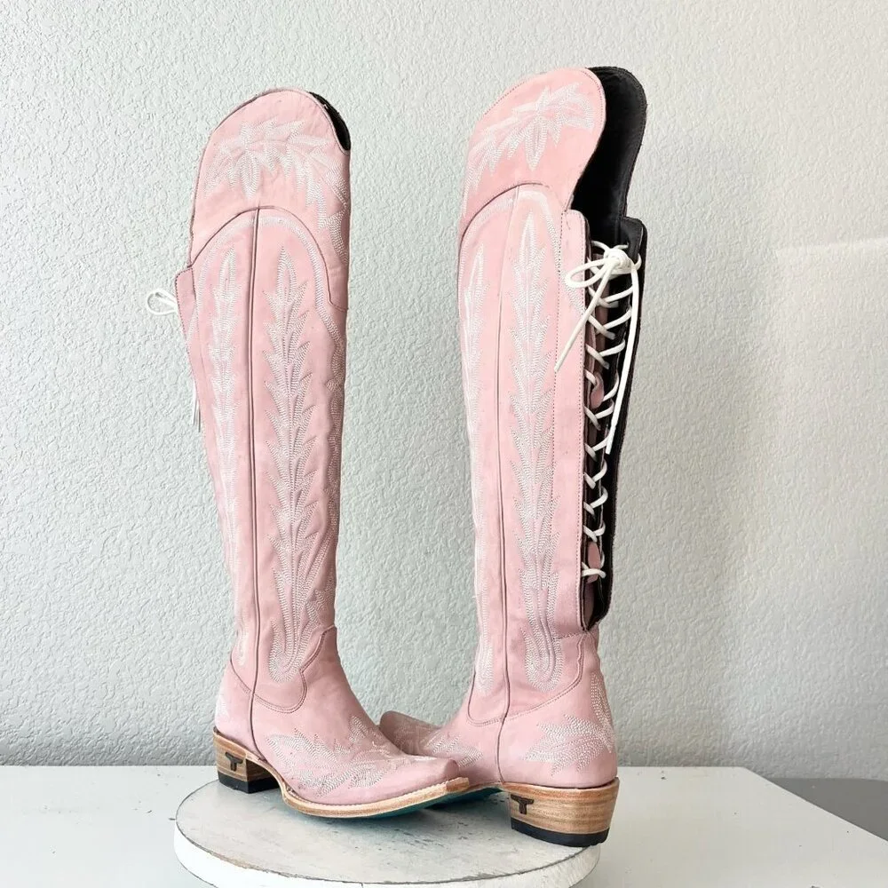 Lane LEXINGTON Over the Knee Pink Cowboy Boots Western Cowgirl Snip Toe Tall 5